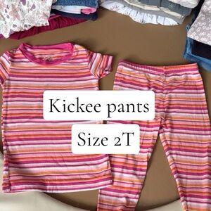 Kickee Pants Pink Orange Stripe Kids Pajama Set